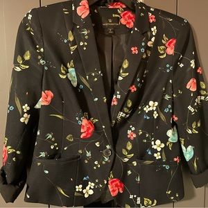Worthington Floral Roll Sleeve Blazer